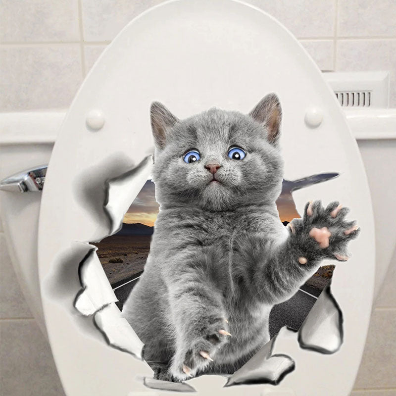 3D Cat Waving Toilet Seat Stickers